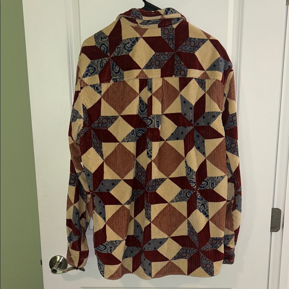 Urban Outfitters Geometric Corduroy Shirt - Red, Blue, Cream - Picture 5 of 5